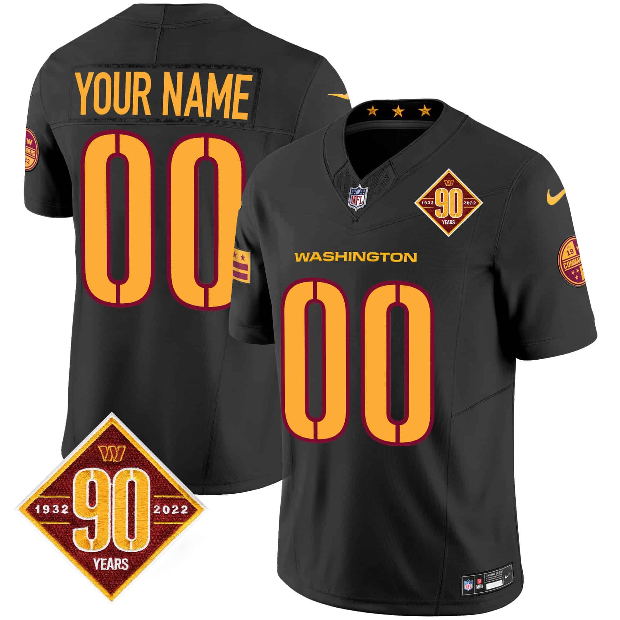 Men Washington Commanders Black 90th Anniversary Patch Custom 2024 Nike Vapor Limited NFL Jersey style 1